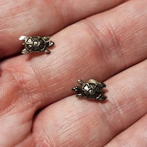 Vintage Silver Sea Turtle Post Stud Pierced Earrings